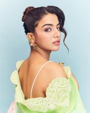 Genie Actress Wamiqa Gabbi in a Green Pink and Blue Lehenga with a Matching Cleavage Blouse Photos 07
