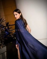 Glam Manushi Chhillar in a Midnight Blue Thigh Slit Gown Photos 02