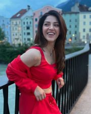 Gorgeous Mehreen Pirzada Navel in a Red Crop Top and Pants Photos 02