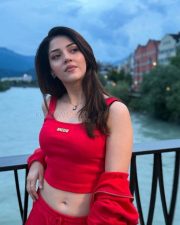 Gorgeous Mehreen Pirzada Navel in a Red Crop Top and Pants Photos 05