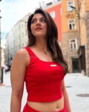 Gorgeous Mehreen Pirzada Navel in a Red Crop Top and Pants Photos 07