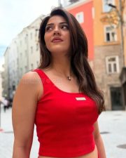 Gorgeous Mehreen Pirzada Navelin a Red Crop Top and Pants Photos 03