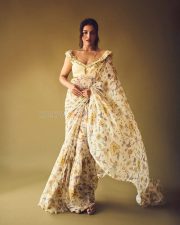 Graceful Wamiqa Gabbi in a Pastel Floral Saree with a Ruffled Off Shoulder Blouse Pictures 05