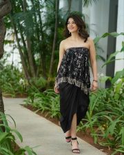 Indra Movie Heroine Mehreen Pirzada in a Black Strapless Dress Photos 06