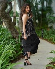 Indra Movie Heroine Mehreen Pirzada in a Black Strapless Dress Photos 07