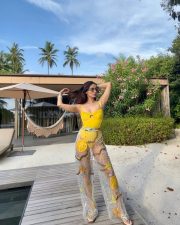Luminous Actress Manushi Chhillar in a Yellow Cutout Swimsuit Photos 03