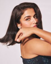 Luminous Actress Wamiqa Gabbi in a Navy Blue Crystal Sparkle Off Shoulder Saree Photos 02