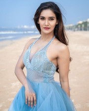 Mukti Mohan Sexy Blue Dress at the Beach 01