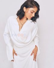 Polished Actress Wamiqa Gabbi in a White Draped Long Sleeve Dress Photos 04