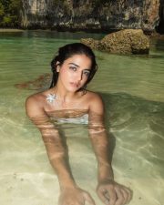 Provocative Wamiqa Gabbi in a White Strapless Heart Shaped Bandeau Top with an Embellished Floral Mermaid Skirt Photos 02