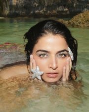 Provocative Wamiqa Gabbi in a White Strapless Heart Shaped Bandeau Top with an Embellished Floral Mermaid Skirt Photos 04