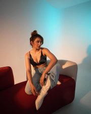 Reality Ranis of the Jungle Tejaswi Madivada in a Black Lace Triangle Bralette and High Waisted Denim Shorts Photos 08