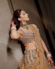 Resplendent Actress Mehreen Pirzada in a Gold Embroidered Bridal Lehenga Photos 02