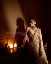 Resplendent Actress Mehreen Pirzada in a Gold Embroidered Bridal Lehenga Photos 03