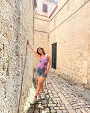 Sexy Mehreen Pirzada in a Blue Swimsuit Vacation Pictures 02