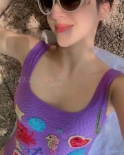 Sexy Mehreen Pirzada in a Blue Swimsuit Vacation Pictures 04