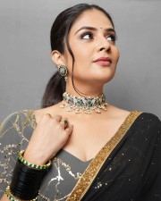 Sexy Sreemukhi in a Black Transparent Saree Photos 06