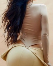 Sexy Tanya Hope in a Skin Tight Bodysuit Top with Beige Body Fit Skirt Photoshoot Pictures 01