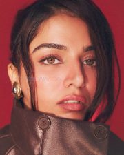 Striking Actress Wamiqa Gabbi in a Brown Leather Jacket Leopard Top Photos 04