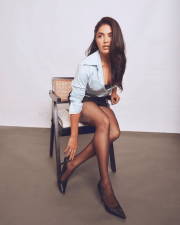 Striking Wamiqa Gabbi Legs in a Light Blue Shirt and Black Leather Skirt Photos 04