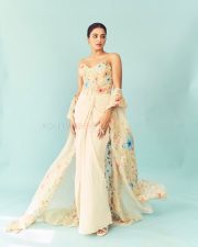 Stunning Wamiqa Gabbi in an Off Shoulder Pastel Embroidered Floral Butterfly Dress Pictures 05