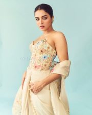 Stunning Wamiqa Gabbi in an Off Shoulder Pastel Embroidered Floral Butterfly Dress Pictures 06