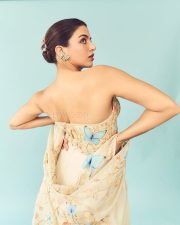 Stunning Wamiqa Gabbi in an Off Shoulder Pastel Embroidered Floral Butterfly Dress Pictures 07
