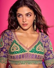 Stylish Wamiqa Gabbi in a Purple Embroidered Round Neck Lehenga Set Photos 04