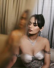 Tehran Actress Manushi Chhillar in a Sequin Off Shoulder Corset Style Maxi Dress Photos 04