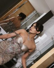 Tehran Actress Manushi Chhillar in a Sequin Off Shoulder Corset Style Maxi Dress Photos 06