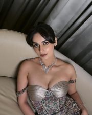Tehran Actress Manushi Chhillar in a Sequin Off Shoulder Corset Style Maxi Dress Photos 09