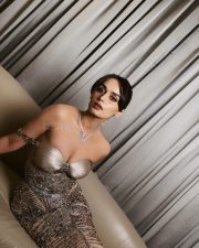 Tehran Actress Manushi Chhillar in a Sequin Off Shoulder Corset Style Maxi Dress Photos 10