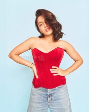 Vivacious Actress Wamiqa Gabbi in a Red Velvet Corset and Jeans Photos 01