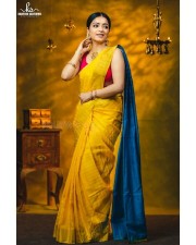Actress Janani Iyer in a Traditional Yellow Saree Photoshoot Pictures 05