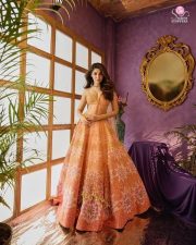 Actress Krithi Shetty in a Sleeveless Peach Embellished Lehenga with a Flared Skirt Photos 06