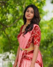Actress Varshini Sounderajan in a Pink with Red Border Saree and Red Printed Blouse Photos 01