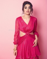 Adorable Krithi Shetty in a Pink Cut Out Thigh Slit Dress Photos 03