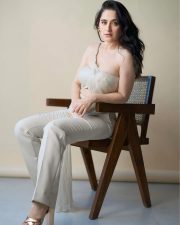 Beautiful Sanjeeda Shaikh in an One Shoulder Beige Top with Matching Pants and Jacket Photos 01