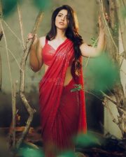 Captivating Priyanka Jawalkar in a Red Saree with Sleeveless Blouse Pictures 07