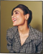 Casual Actress Shalini Pandey in a gray checkered shirt Photos 03