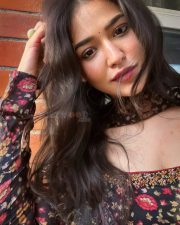 Charming Actress Priyanka Jawalkar in a Dark Floral Anarkali Photos 04