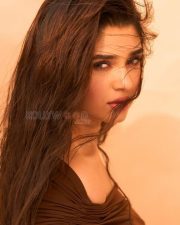 Charming Krithi Shetty in a Brown Off Shoulder Dress Photoshoot Pictures 01