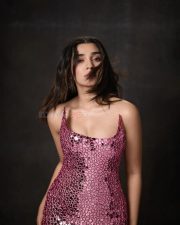 Dazzling Actress Krithi Shetty in a Pink Mirror Sequin Dress Photos 01