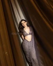Enchanting Actress Alaya F in a Grey Embellished Saree Photos 02