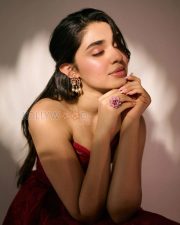 Enchanting Actress Krithi Shetty in a Red Lace Strapless Corset Midi Gown Photos 04 Enchanting Actress Krithi Shetty in a Red Lace Strapless Corset Midi Gown Photos 04