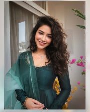 Glamorous Actress Priyanka Jawalkar in a Green Sheer Scarf with Embellished Neckline Photos 02