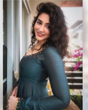 Glamorous Actress Priyanka Jawalkar in a Green Sheer Scarf with Embellished Neckline Photos 04