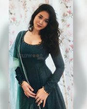 Glamorous Actress Priyanka Jawalkar in a Green Sheer Scarf with Embellished Neckline Photos 05