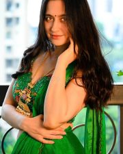 Gorgeous Actress Sanjeeda Shaikh in a Green Saree with an Embroidered Sleeveless Blouse Pictures 04