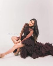 Gorgeous Sanjeeda Sheikh in a Brown Ruffled Designer Gown Photoshoot Pictures 01